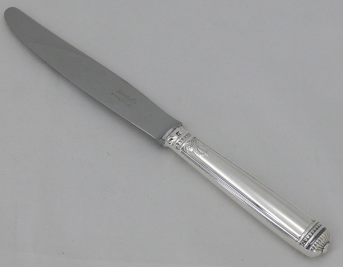 Christofle Malmaison Model, 12 Table Knives, Silver Plated Metal, In Excellent Condition.-photo-2