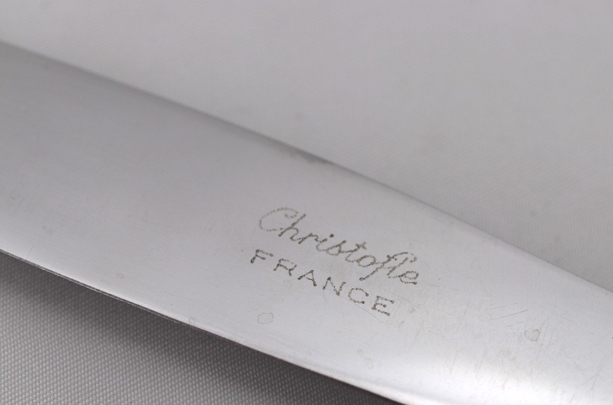 Christofle Malmaison Model, 12 Table Knives, Silver Plated Metal, In Excellent Condition.-photo-3