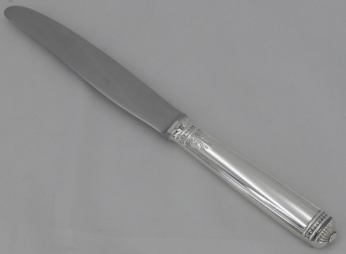 Christofle Malmaison Model, 12 Table Knives, Silver Plated Metal, In Excellent Condition.-photo-4