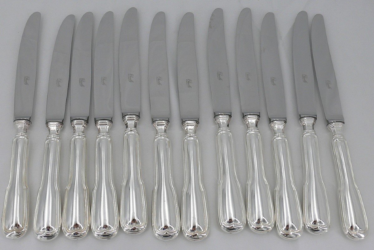 Chambly, 24 Au Filet Model Knives, 12 Table Knives + 12 Dessert/cheese/cheese Knives.-photo-1