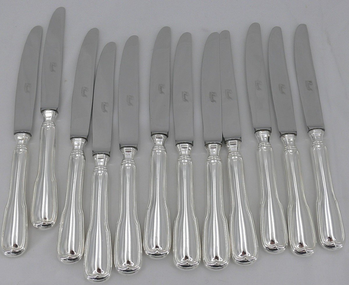 Chambly, 24 Au Filet Model Knives, 12 Table Knives + 12 Dessert/cheese/cheese Knives.-photo-5