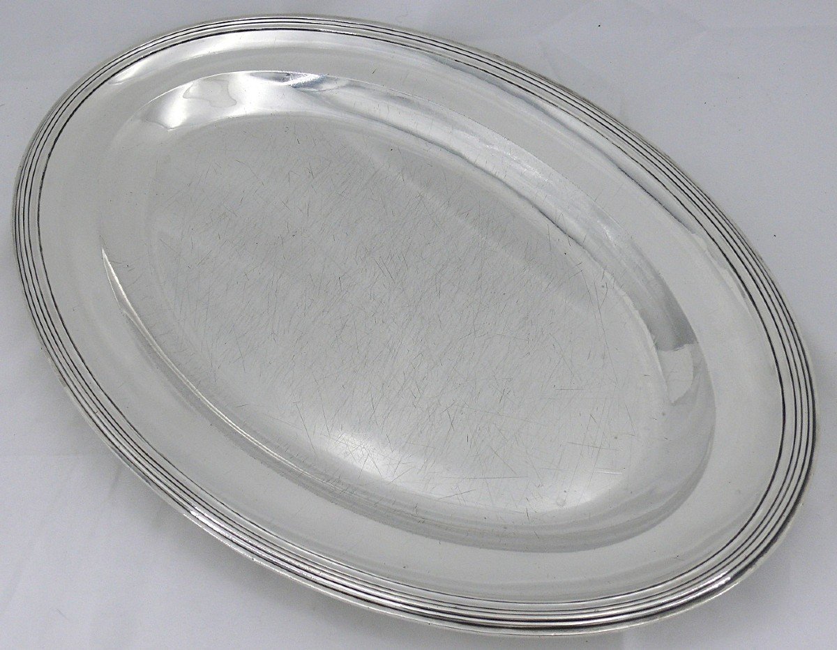 Plat Ovale Argent Massif 1er Coq, 43,5 X 28,5 Cm, 1,2 Kg, Très Bon état.-photo-2