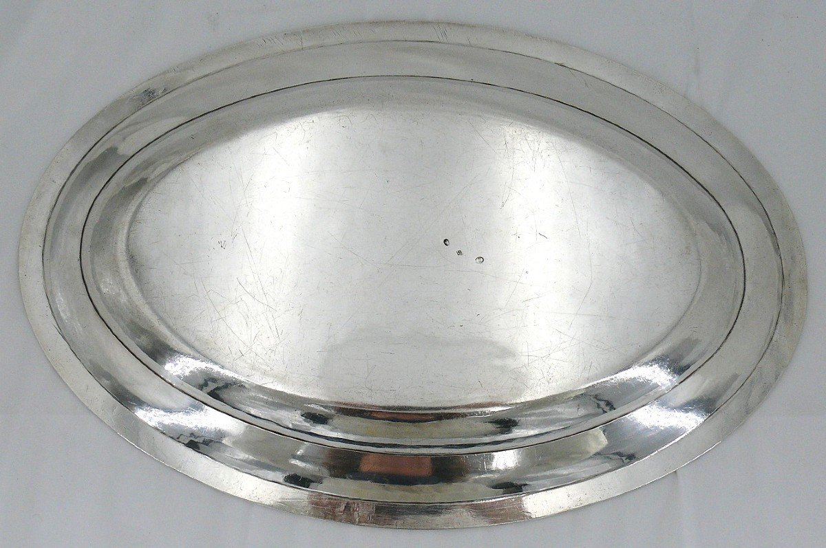 Plat Ovale Argent Massif 1er Coq, 43,5 X 28,5 Cm, 1,2 Kg, Très Bon état.-photo-3