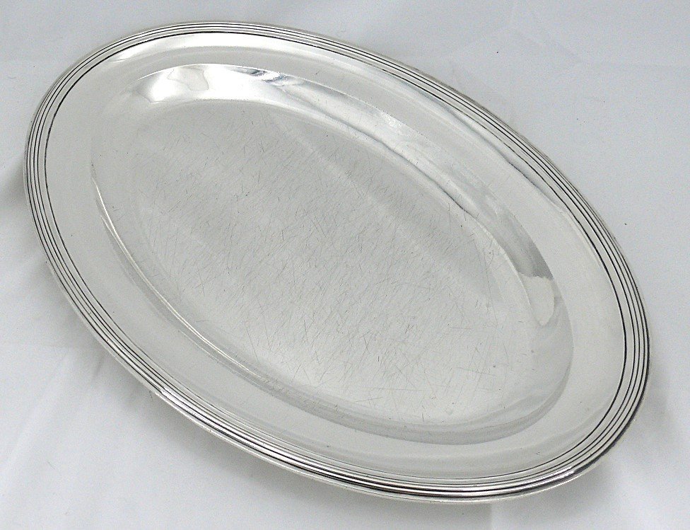 Plat Ovale Argent Massif 1er Coq, 43,5 X 28,5 Cm, 1,2 Kg, Très Bon état.-photo-8