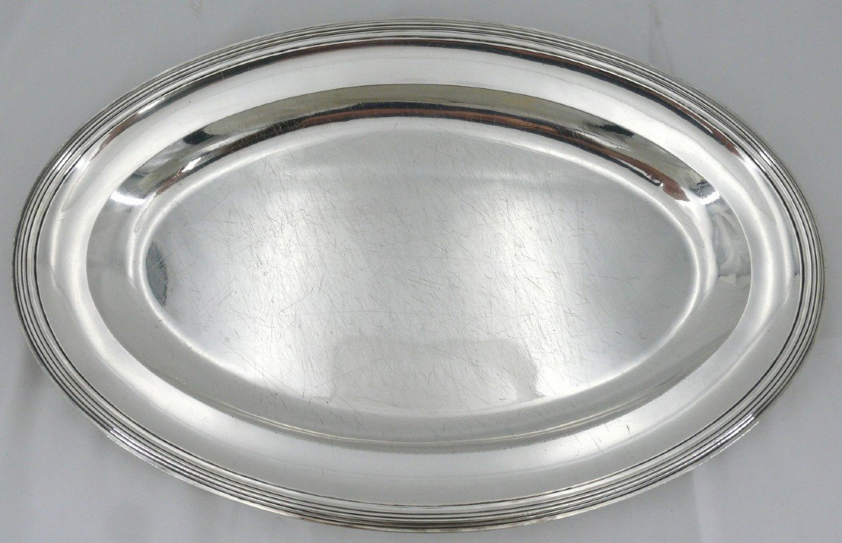 Plat Ovale Argent Massif 1er Coq, 43,5 X 28,5 Cm, 1,2 Kg, Très Bon état.