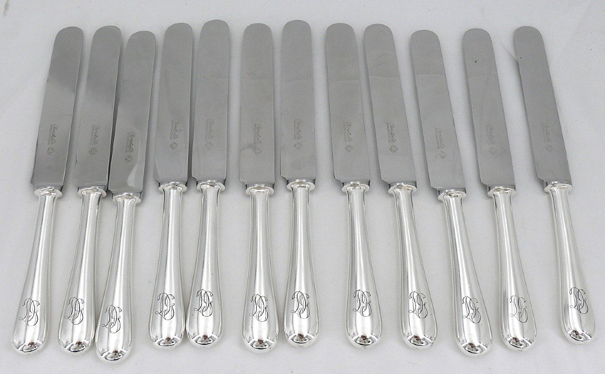 Christofle Modèle Baguette, Ménagère Set De 49 Pièces, Avec Couteaux, Monogramme Dg.-photo-1