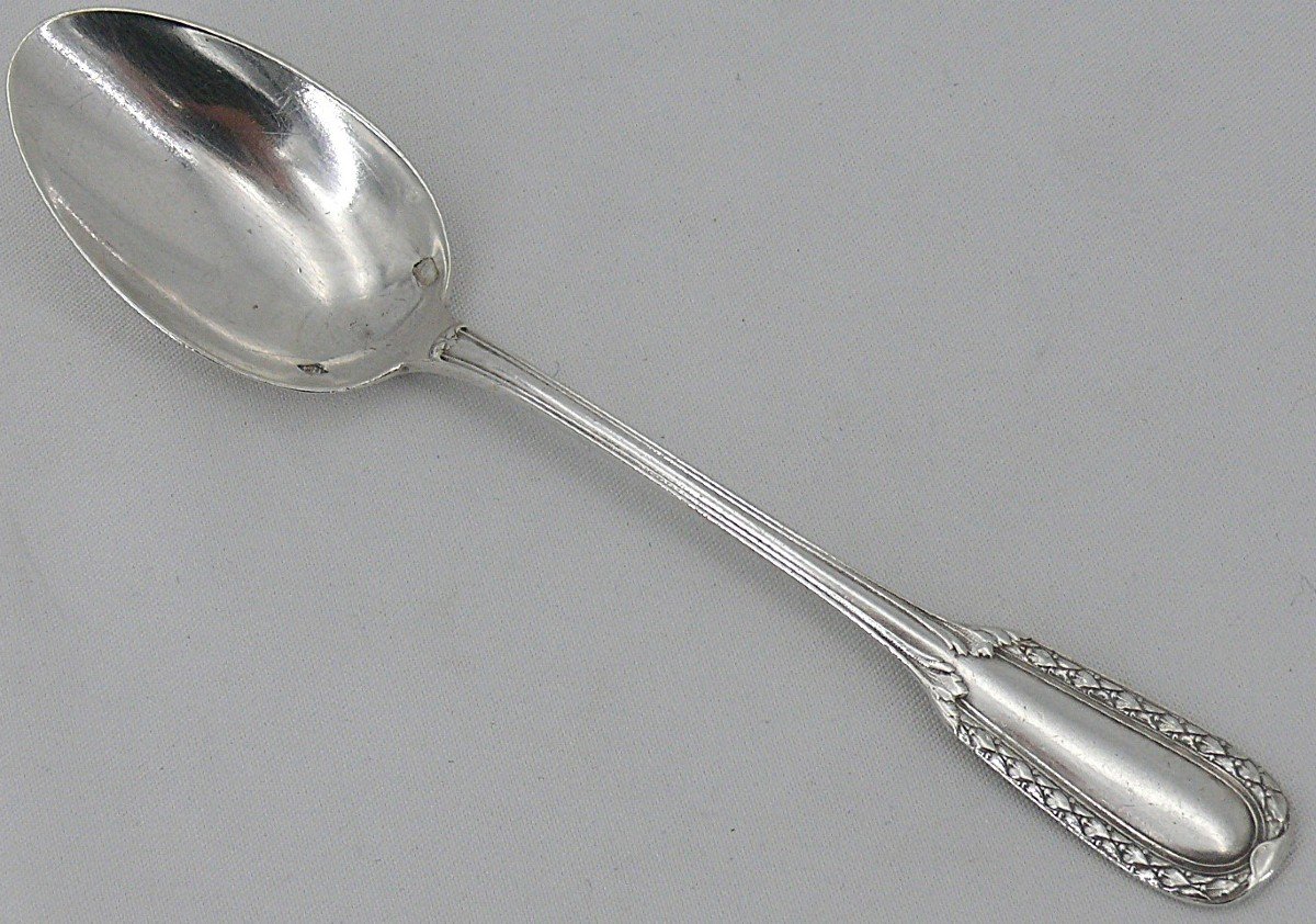 Puiforcat, 8 Coffee Spoons, Moka, Laurel Frieze Model, Solid Silver Minerva.-photo-2