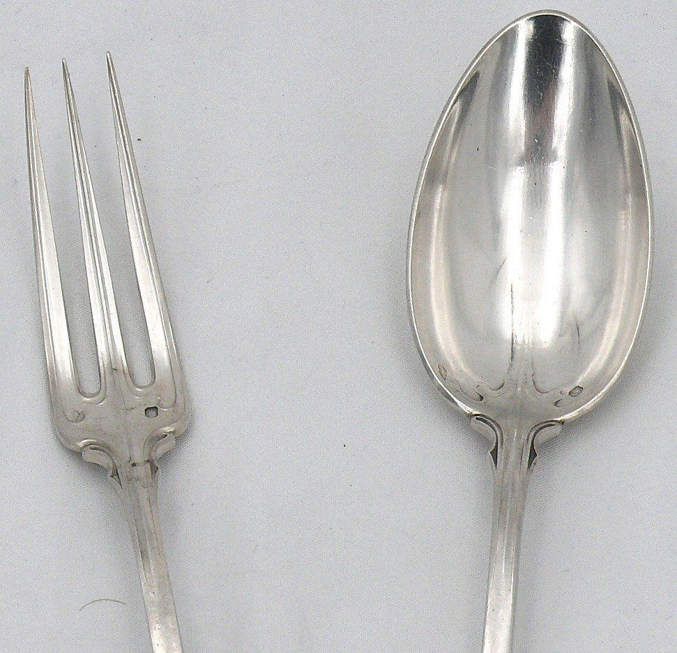 Louis Coignet, Beautiful Solid Silver Minerva Table Cutlery, Art Nouveau, 176 G.-photo-2