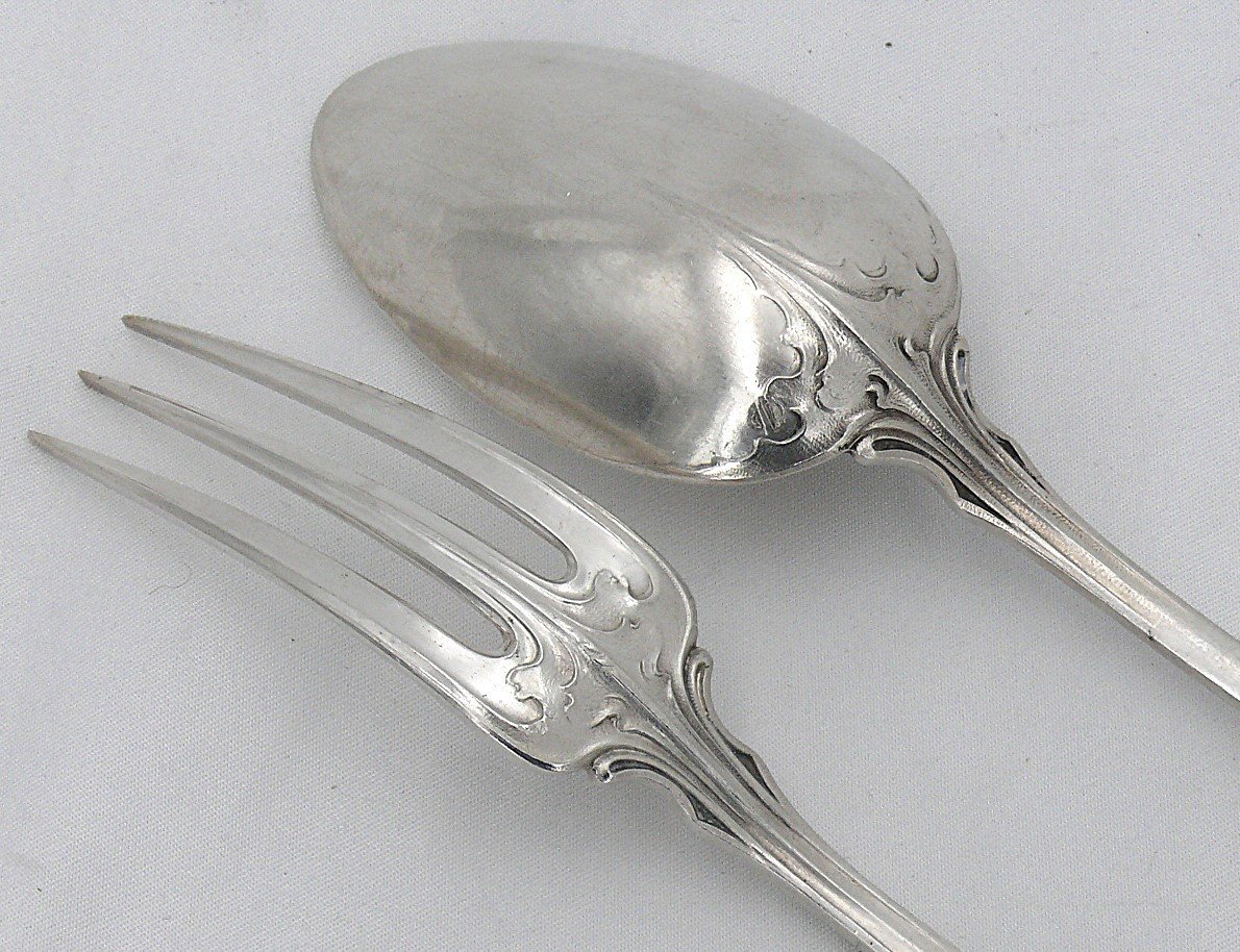 Louis Coignet, Beautiful Solid Silver Minerva Table Cutlery, Art Nouveau, 176 G.-photo-4