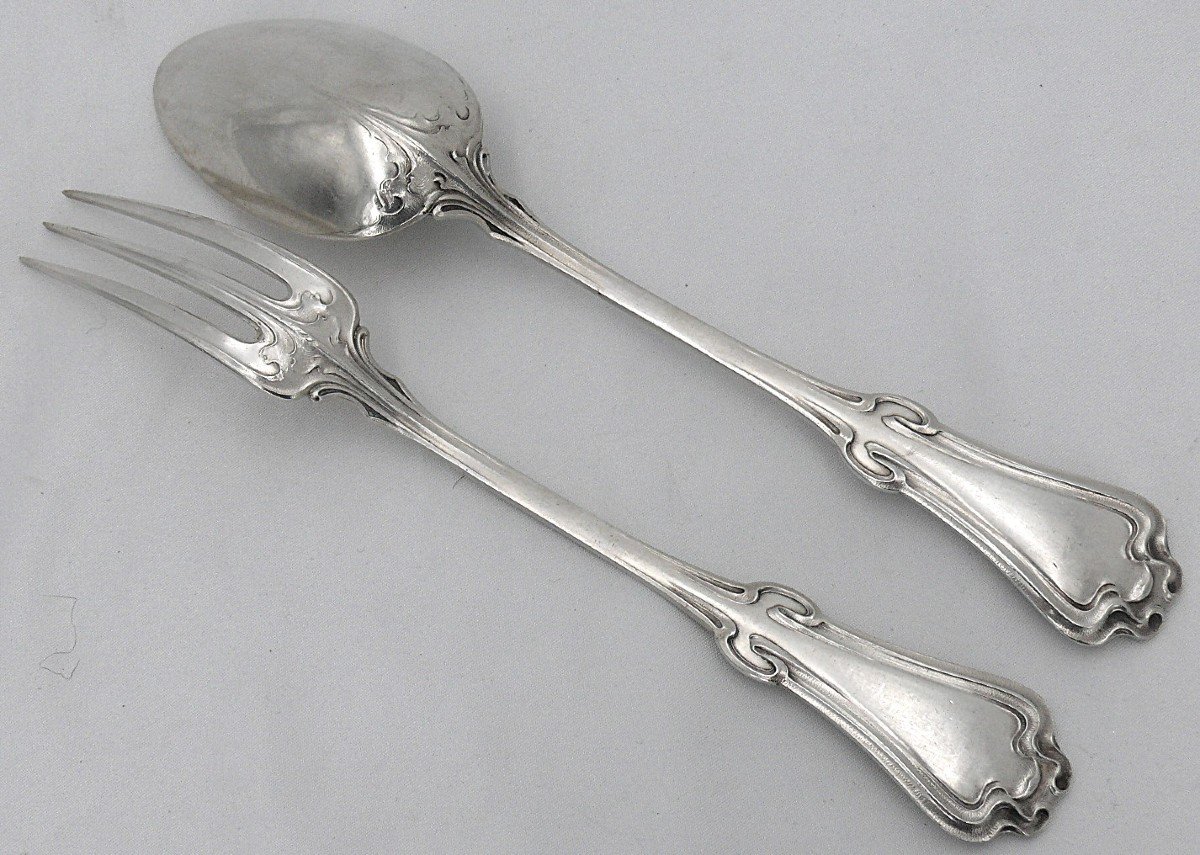 Louis Coignet, Beautiful Solid Silver Minerva Table Cutlery, Art Nouveau, 176 G.-photo-1