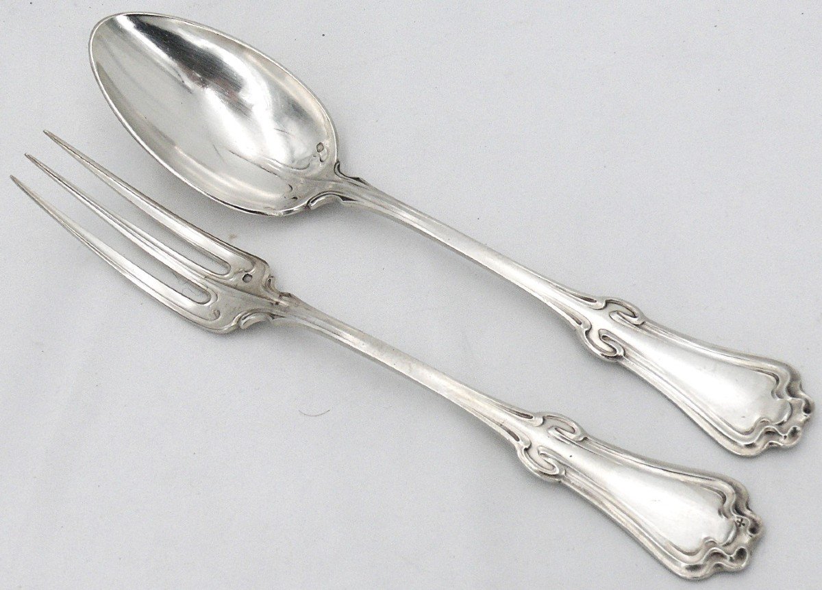 Louis Coignet, Beautiful Solid Silver Minerva Table Cutlery, Art Nouveau, 176 G.-photo-4