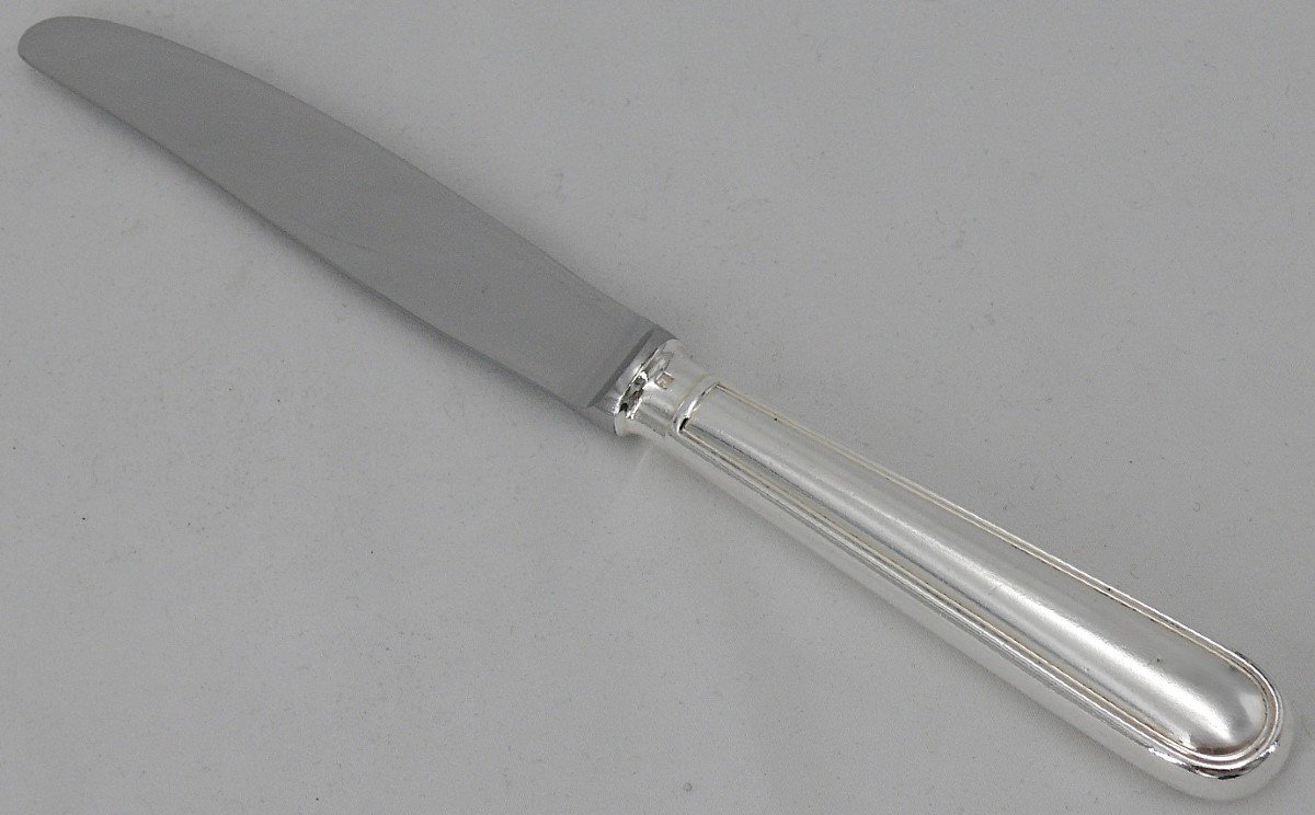 Christofle Albi Model, 12 Table Knives, Silver Metal, In Excellent Condition.-photo-1