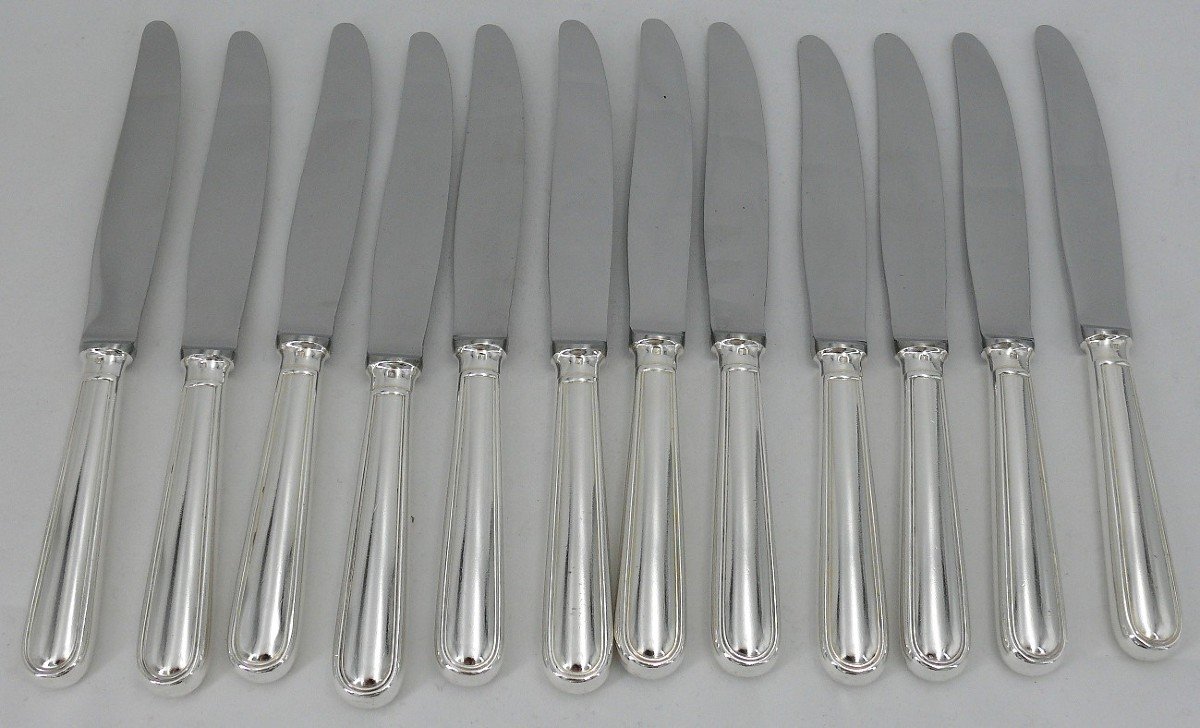 Christofle Albi Model, 12 Table Knives, Silver Metal, In Excellent Condition.-photo-3