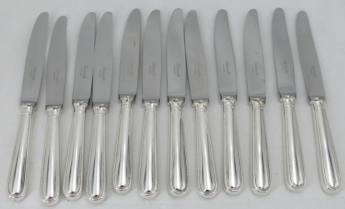 Christofle Albi Model, 12 Silver-plated Metal Dessert, Cheese And Entremet Knives.-photo-2