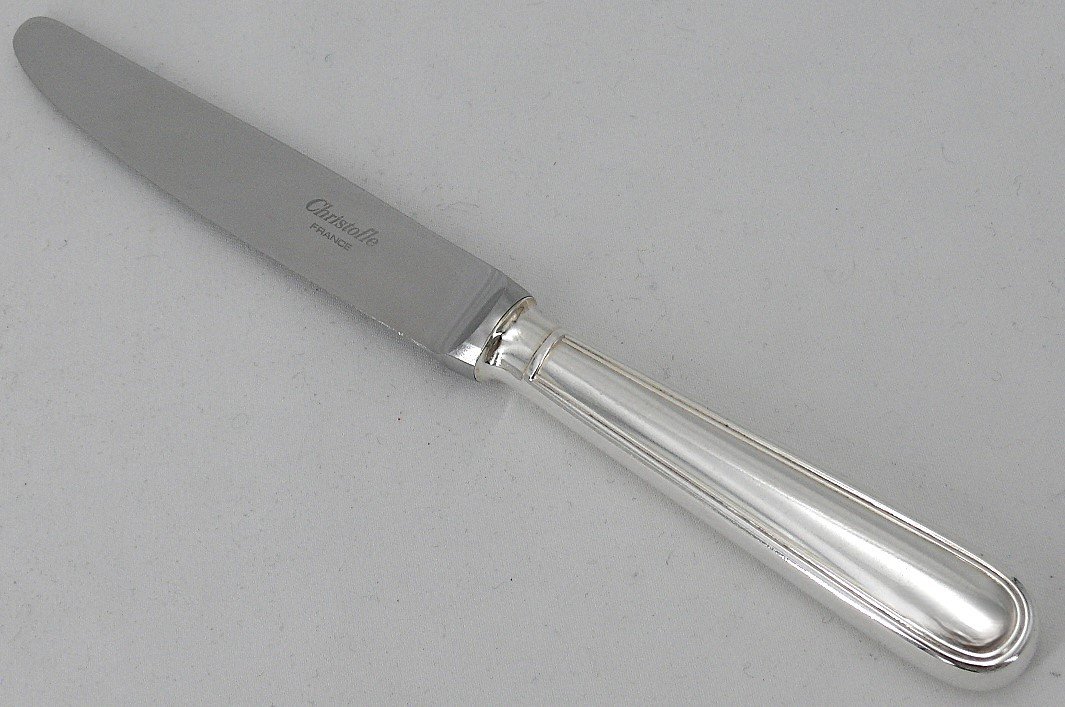 Christofle Albi Model, 12 Silver-plated Metal Dessert, Cheese And Entremet Knives.-photo-3