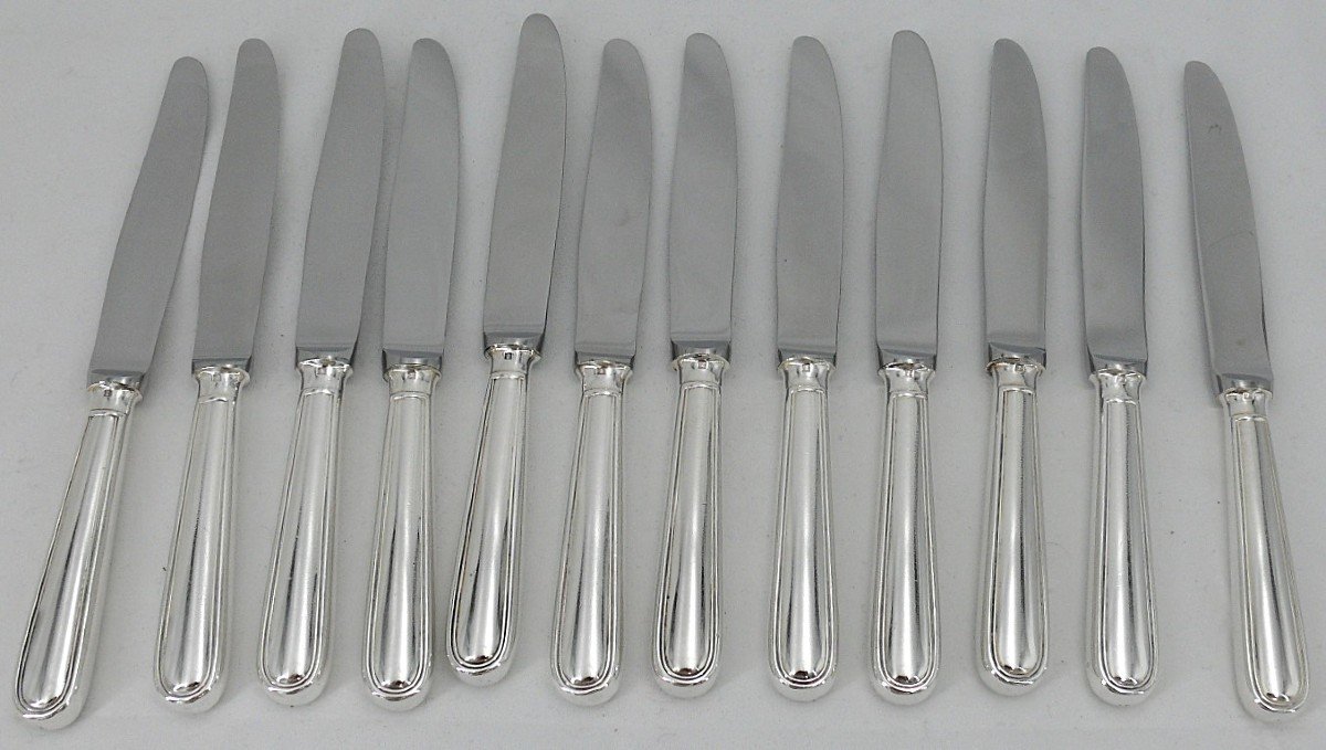 Christofle Albi Model, 12 Silver-plated Metal Dessert, Cheese And Entremet Knives.-photo-3