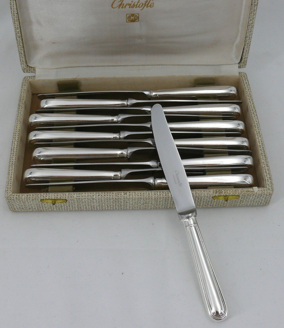 Christofle Albi Model, 12 Silver-plated Metal Dessert, Cheese And Entremet Knives.