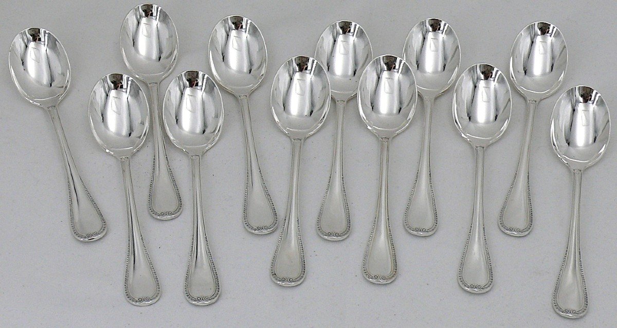 Christofle Malmaison Model, 12 Ice Cream Spoons/scoops, Silver Metal, Excellent Condition.-photo-2