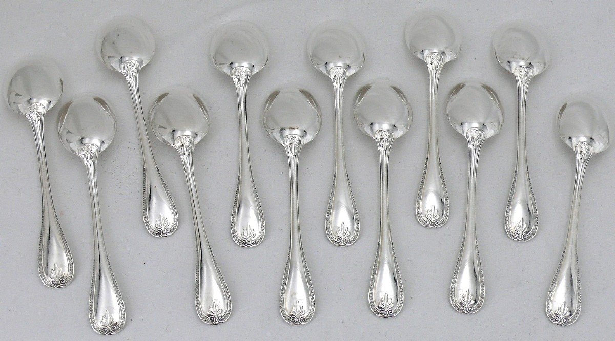 Christofle Malmaison Model, 12 Ice Cream Spoons/scoops, Silver Metal, Excellent Condition.-photo-4