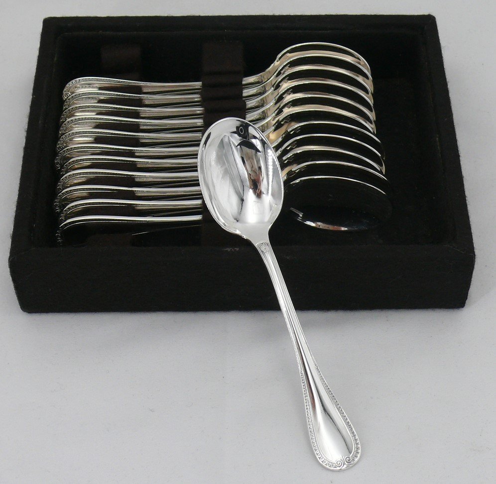 Christofle Malmaison Model, 12 Ice Cream Spoons/scoops, Silver Metal, Excellent Condition.