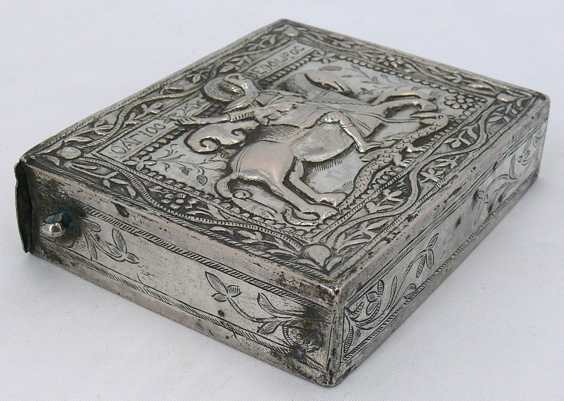 Solid Greek Silver Missal Box, Saint George And The Dragon, Late 19th/early 20th Century.-photo-2