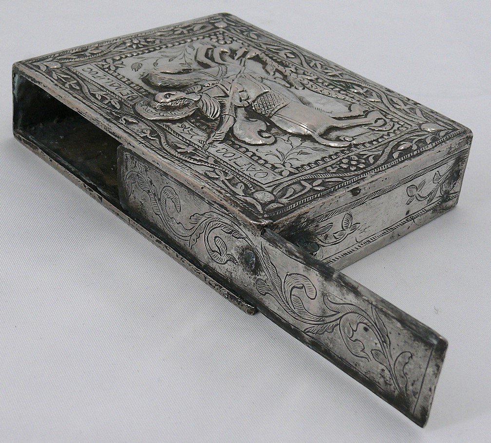 Solid Greek Silver Missal Box, Saint George And The Dragon, Late 19th/early 20th Century.-photo-3