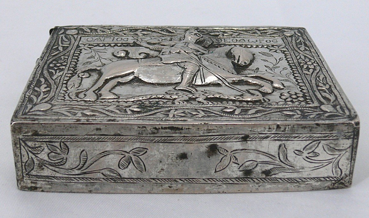 Solid Greek Silver Missal Box, Saint George And The Dragon, Late 19th/early 20th Century.-photo-2