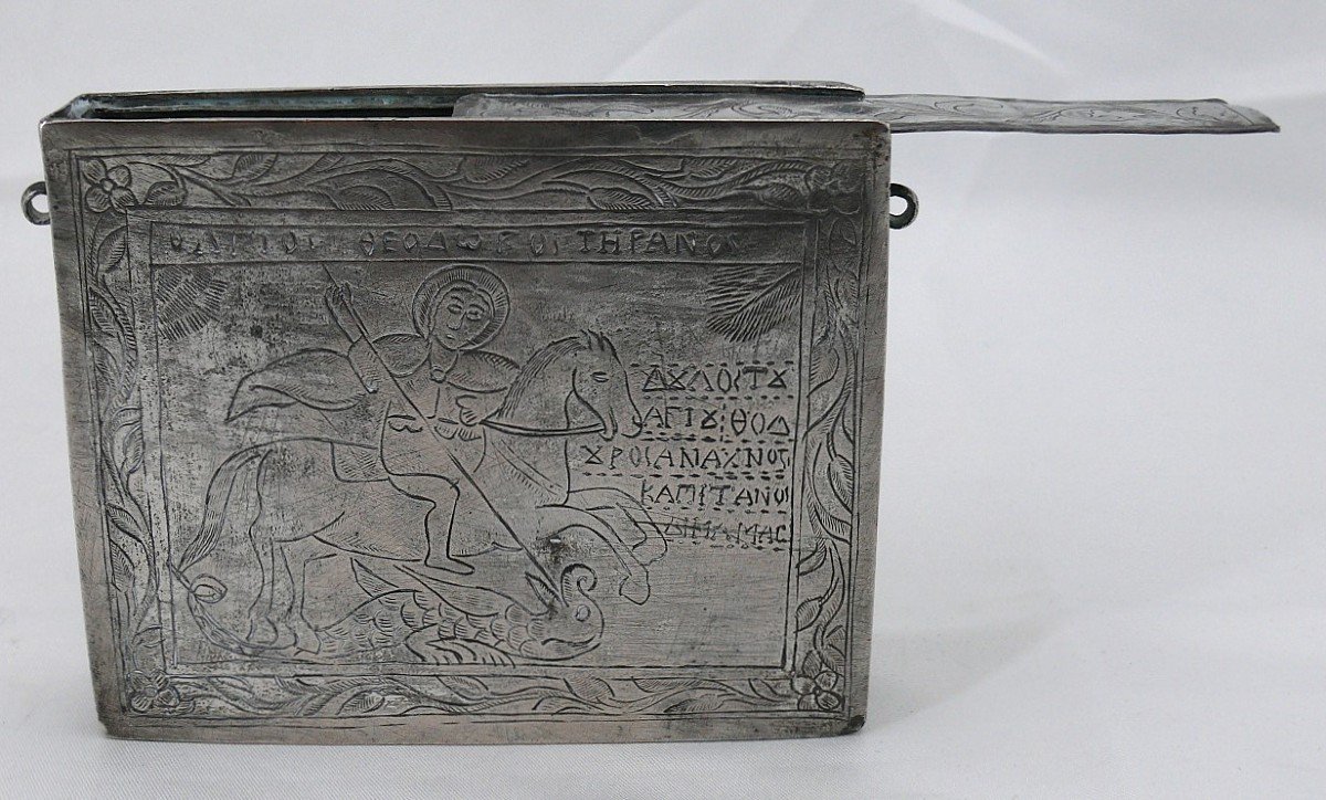 Solid Greek Silver Missal Box, Saint George And The Dragon, Late 19th/early 20th Century.-photo-6