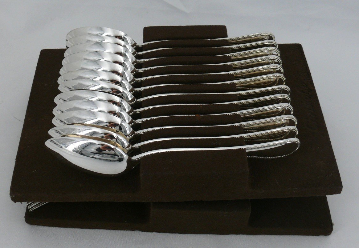 Christofle Perles Model 12 Dessert/entremet Cutlery, 24 Pieces Silver Metal 17 Cm.-photo-8