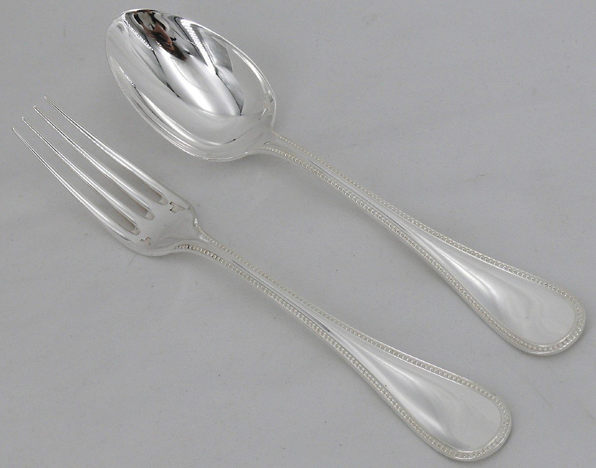 Christofle Perles Model, 12 Table Cutlery, 24 Pieces Silver Metal, Excellent Condition.-photo-3