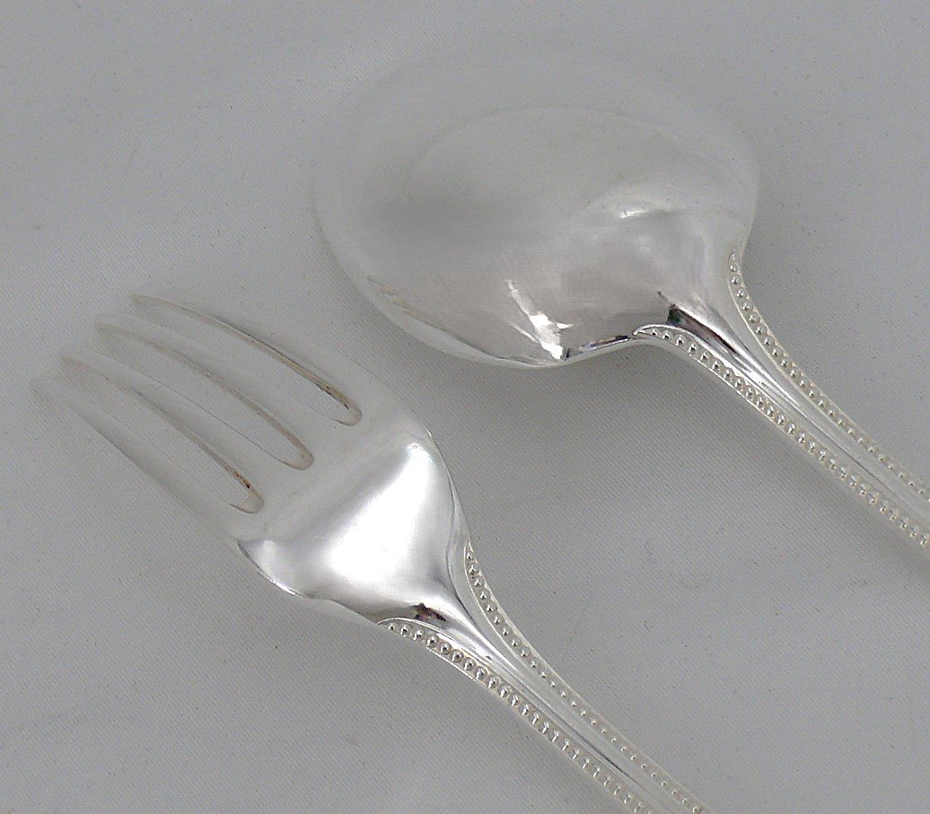 Christofle Perles Model, 12 Table Cutlery, 24 Pieces Silver Metal, Excellent Condition.-photo-1