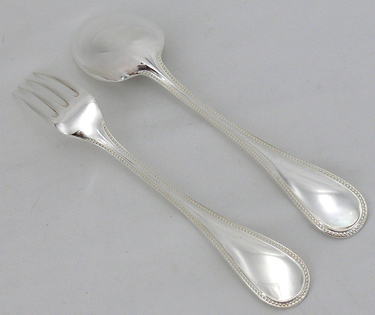 Christofle Perles Model, 12 Table Cutlery, 24 Pieces Silver Metal, Excellent Condition.-photo-3