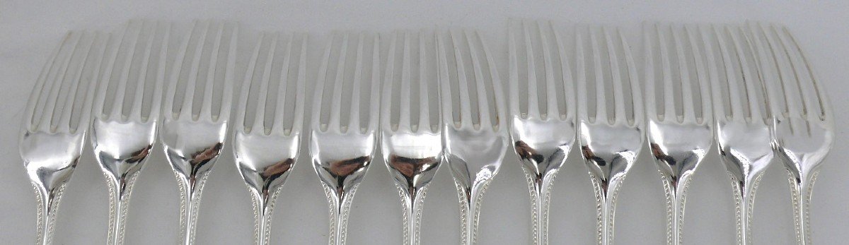 Christofle Perles Model, 12 Table Cutlery, 24 Pieces Silver Metal, Excellent Condition.-photo-4