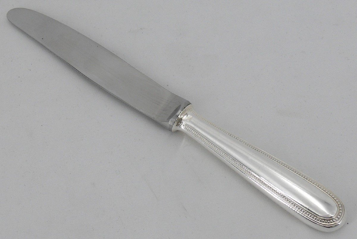 Christofle Perles Model, 12 Dessert, Cheese And Entremet Knives, In Silver Metal.-photo-3