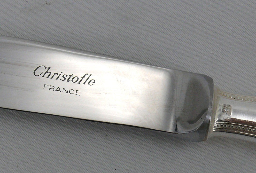 Christofle Perles Model, 12 Dessert, Cheese And Entremet Knives, In Silver Metal.-photo-5