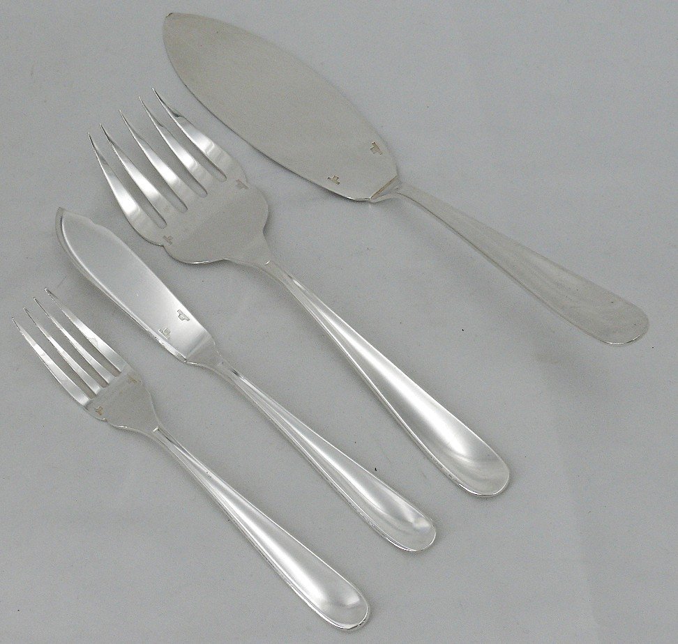 Christofle Dax Model, 12 Fish Cutlery Sets + 1 Serving Cutlery Set, 26 Pieces, Silver Metal.-photo-3