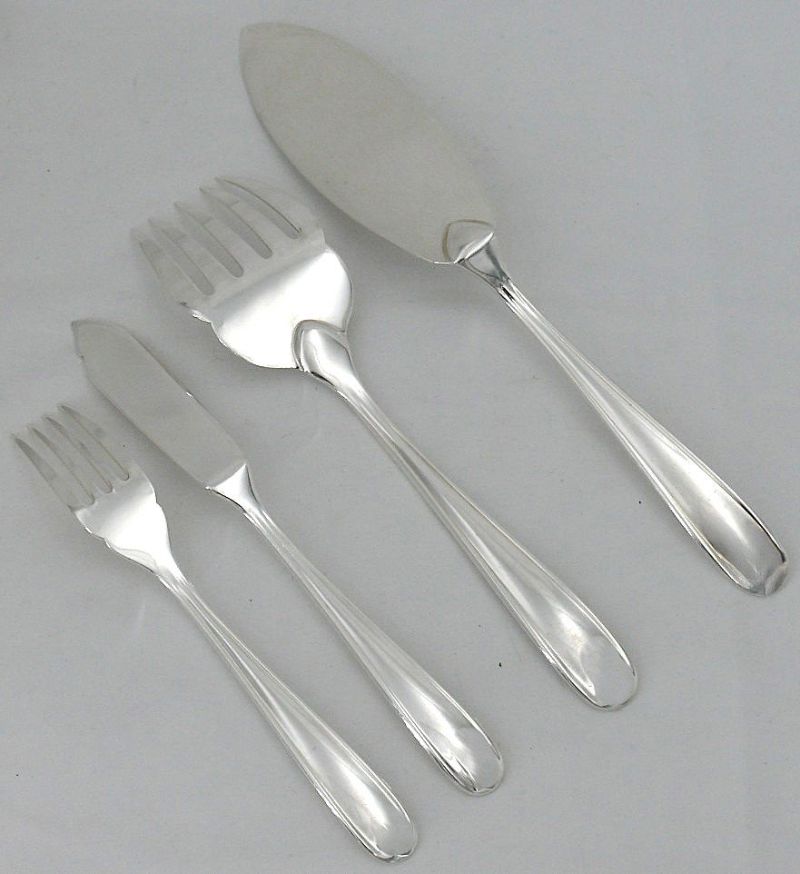 Christofle Dax Model, 12 Fish Cutlery Sets + 1 Serving Cutlery Set, 26 Pieces, Silver Metal.-photo-3