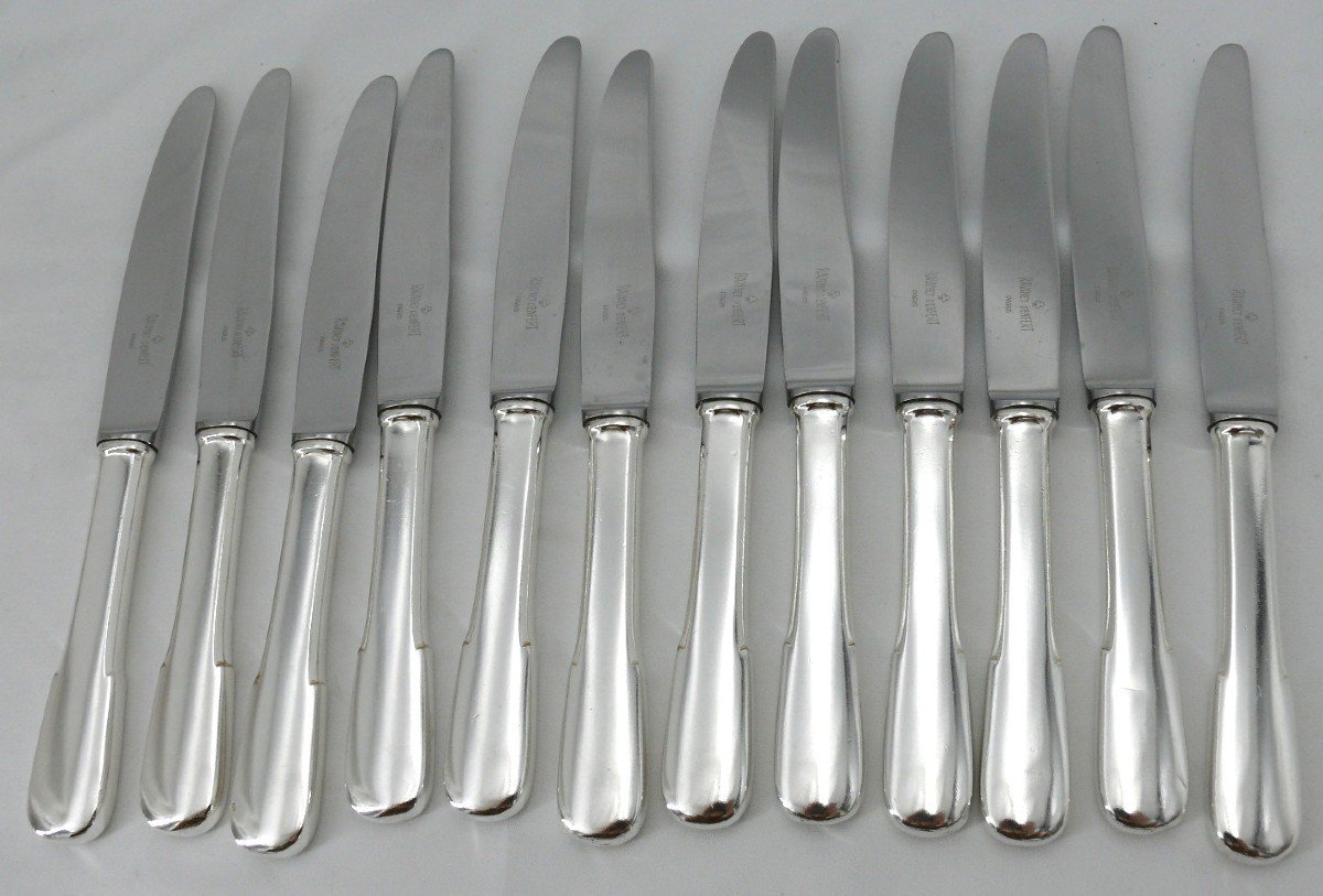 Ravinet d'Enfert Uniplat Model, 24 Knives, 12 Table Knives + 12 Dessert Knives, Cheese.-photo-3