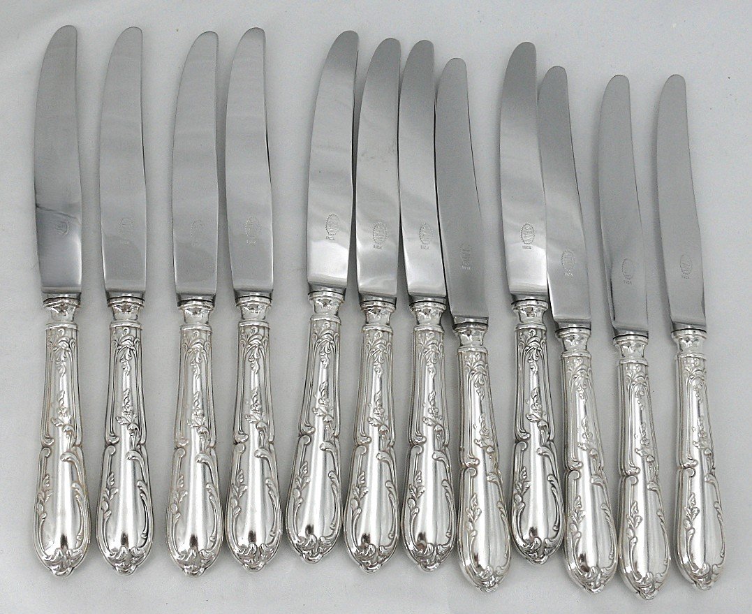 Sfam Bien Aimée Model, 24 Knives: 12 Table Knives + 12 For Entremets, Dessert, Cheese.-photo-1