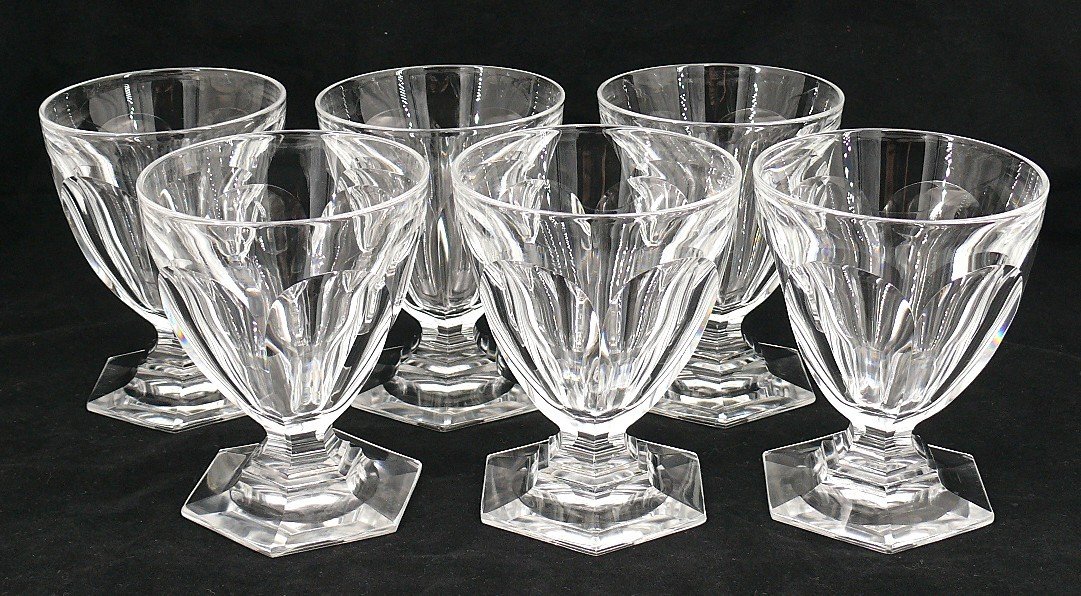 Baccarat Model Bourbon, 6 Water Glasses, Crystal, Signed, 11.6 Cm, Excellent Condition.-photo-2