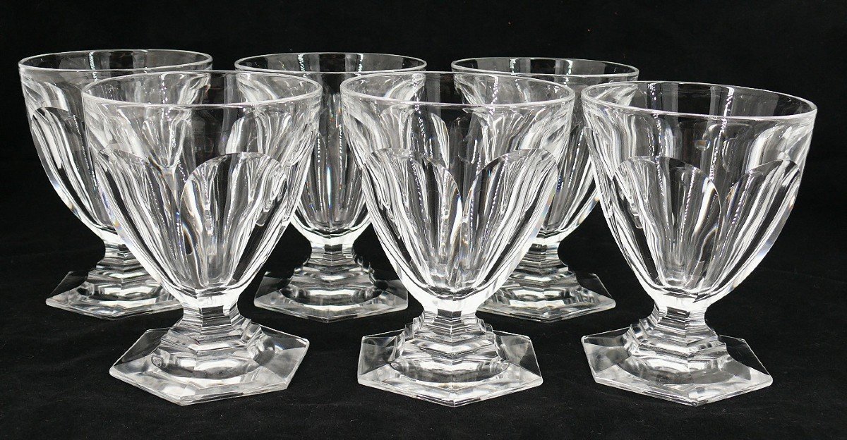 Baccarat Model Bourbon, 6 Water Glasses, Crystal, Signed, 11.6 Cm, Excellent Condition.