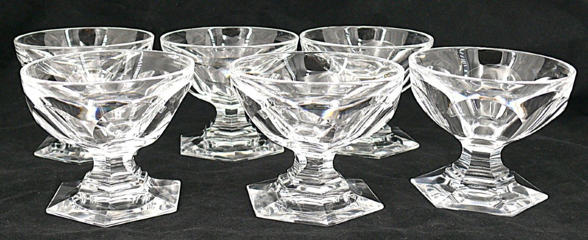 Baccarat Modèle Bourbon, 6 Coupes à Champagne Cristal, Signées, Excellent état.