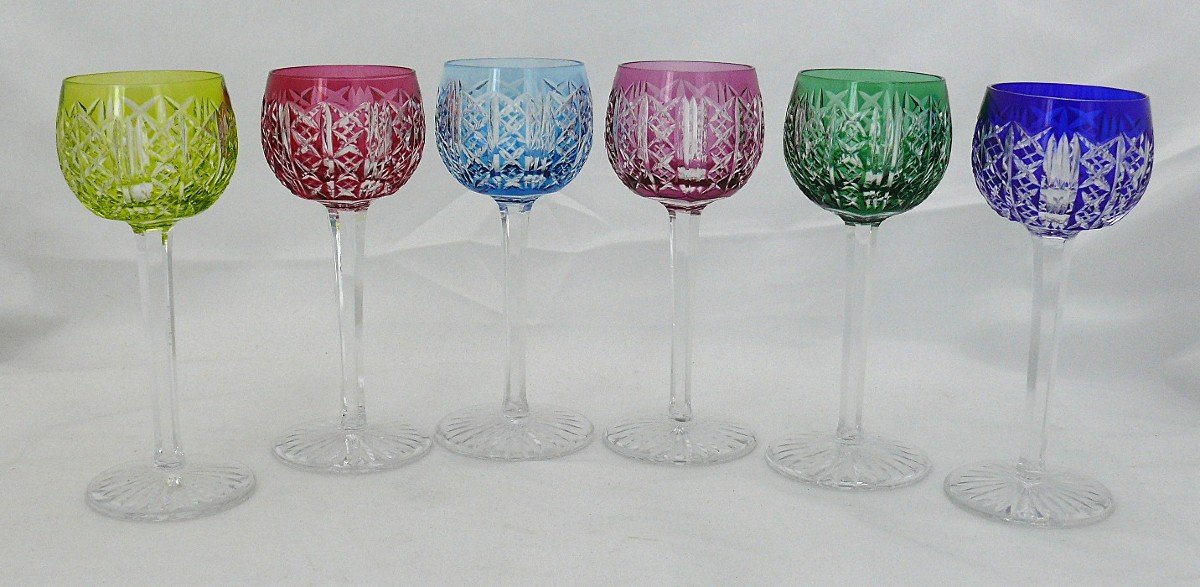 Saint Louis Modèle Risling, 6 Verres à Porto, Cristal, 15,3 Cm, Couleur Signés, Roemer.-photo-2