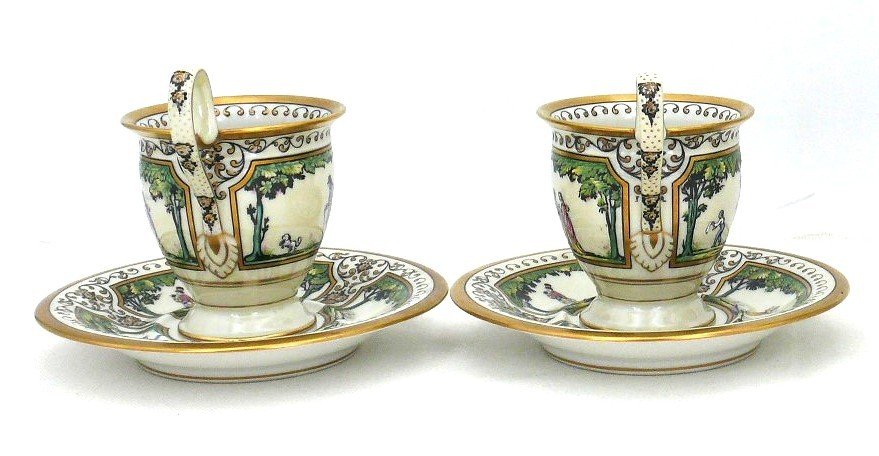 Raynaud, Porcelaine De Limoges, Promenade Au Palais Royal, Paire De Tasses En Excellent état.-photo-2