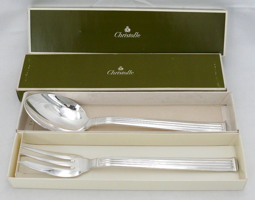 Christofle Triade Model, Stew Serving Cutlery, 2 Pieces, Spoon + Fork.