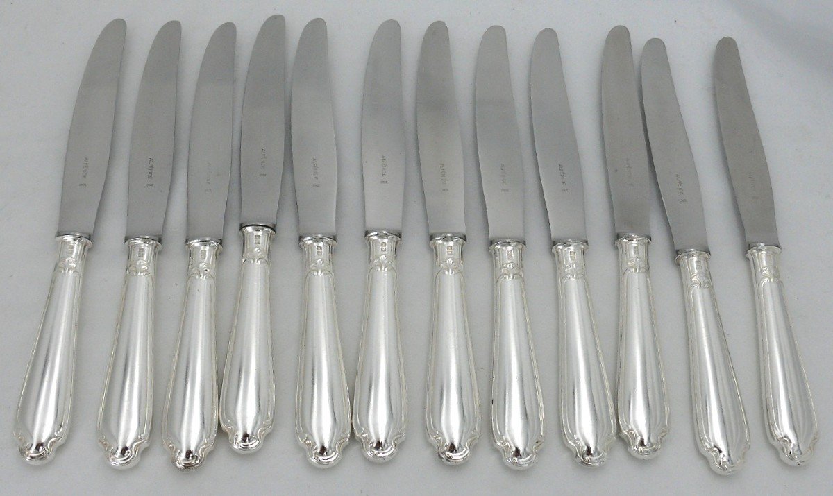 Alfenide/christofle Pompadour Model, 100 Piece Silver Plated Metal Cutlery Set.-photo-2