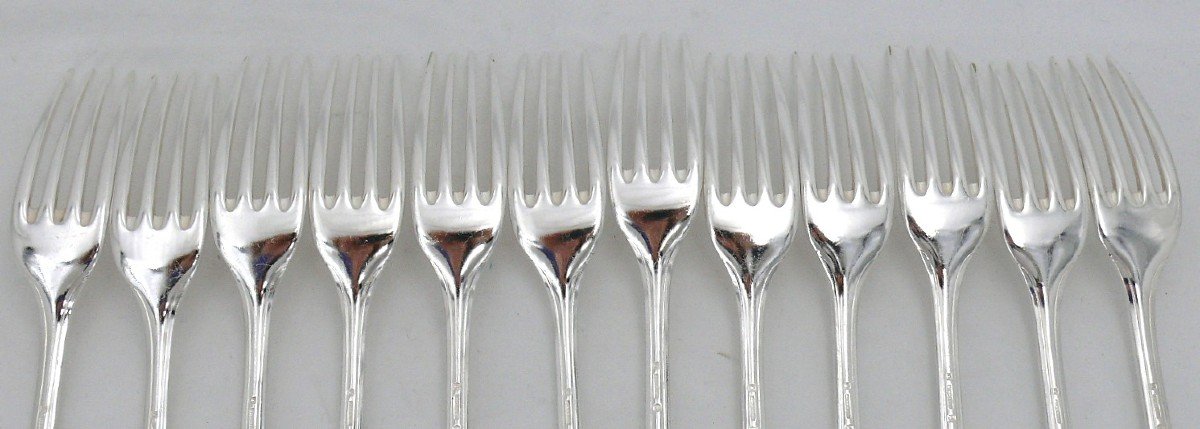 Alfenide/christofle Pompadour Model, 100 Piece Silver Plated Metal Cutlery Set.-photo-4