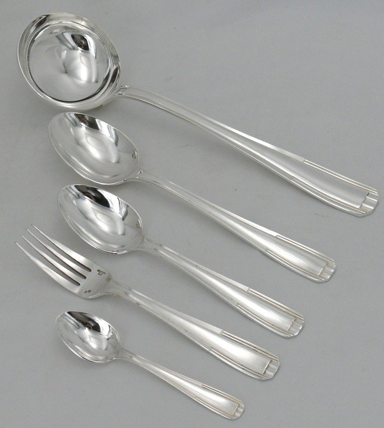 Alfenide/christofle Paris Model, 38 Piece Cutlery Set, Art Deco, Silver Plated Metal.-photo-3