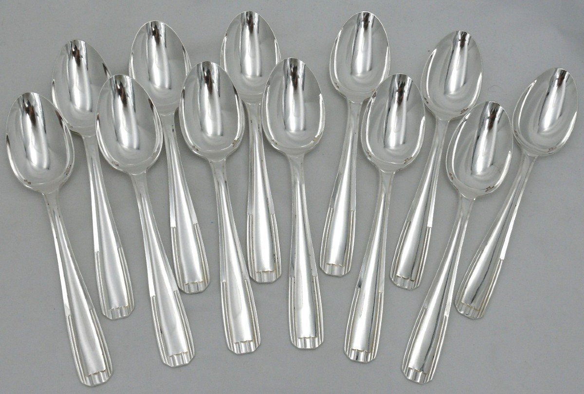 Alfenide/christofle Paris Model, 38 Piece Cutlery Set, Art Deco, Silver Plated Metal.-photo-1