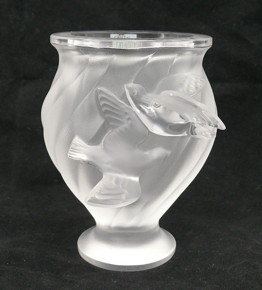 Lalique Vase Rosine, Cristal, Intact, Signé.